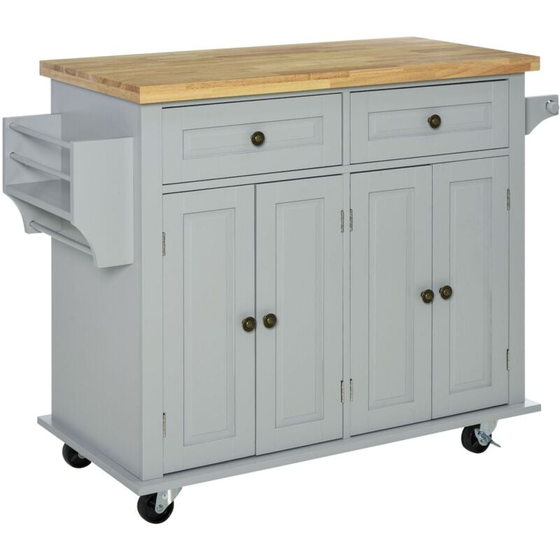 foto del prodotto carrello isola da cucina 2 cassetti e 2 armadietti piano in legno 111x44,5x82,5 cm grigio