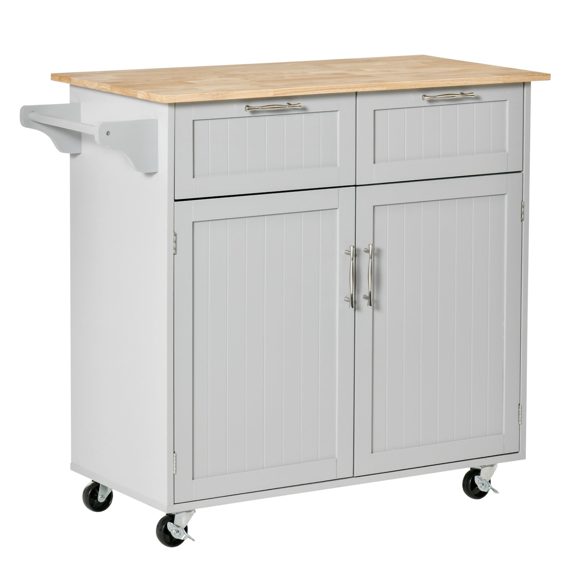 foto del prodotto carrello isola da cucina 2 cassetti e armadietto piano in legno 104x46x91 cm grigio