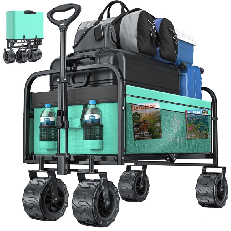foto del prodotto carrello manuale pieghevole con pneumatici larghi carrello da trasporto per attrezzature incl. 2 tasche a rete pieghevole pneumatici in plastica