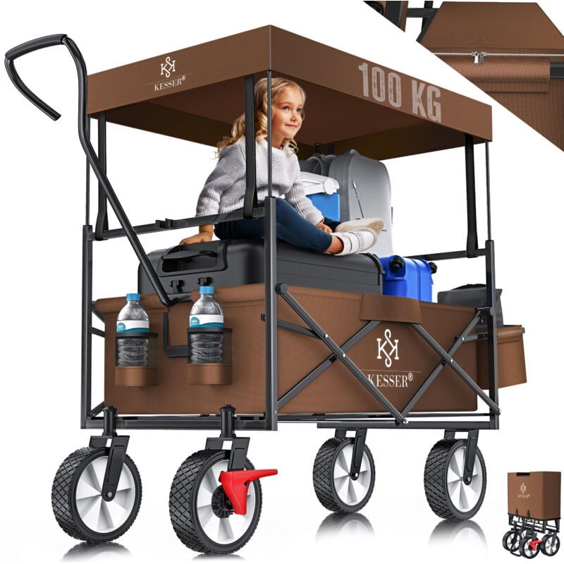 foto del prodotto carrello manuale pieghevole con tetto carrello da trasporto carrello porta attrezzi incl. 2 tasche a rete e una borsa esterna ripiegabile pneumatici