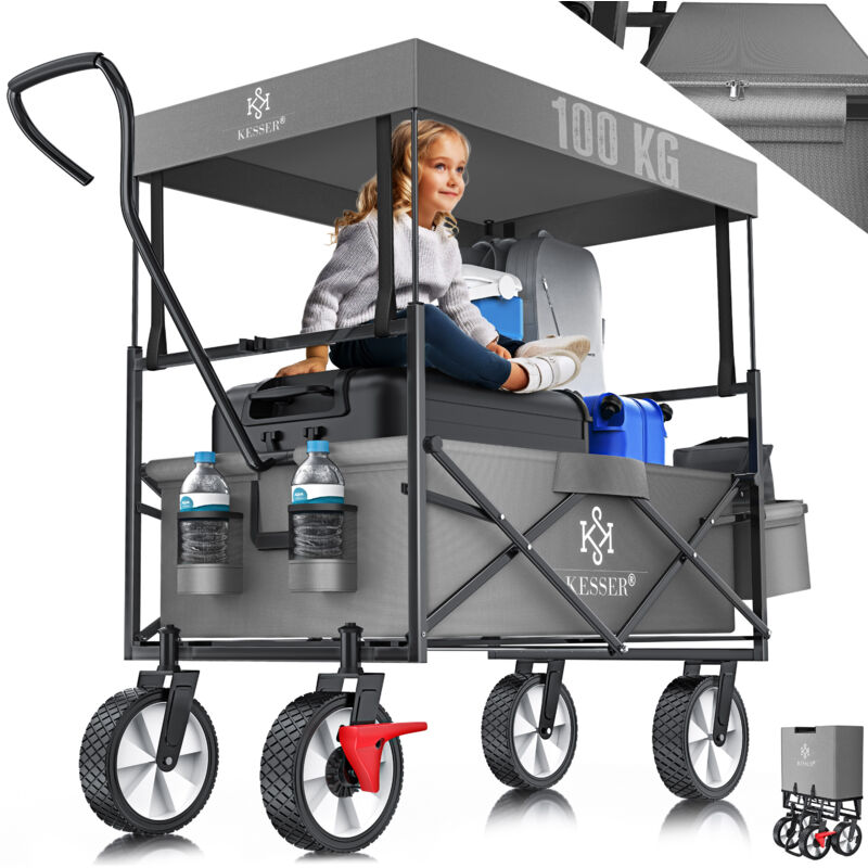 foto del prodotto carrello manuale pieghevole con tetto carrello da trasporto carrello porta attrezzi incl. 2 tasche a rete e una tasca esterna pieghevole pneumatici