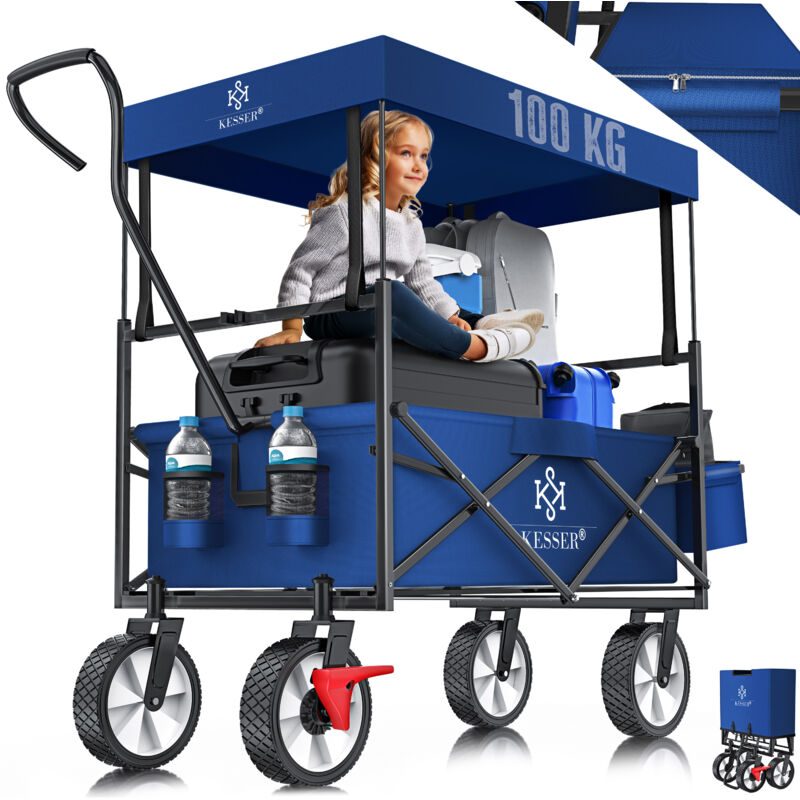 foto del prodotto carrello manuale pieghevole con tetto carrello da trasporto carrello porta attrezzi incl. 2 tasche a rete e una tasca esterna pieghevole pneumatici