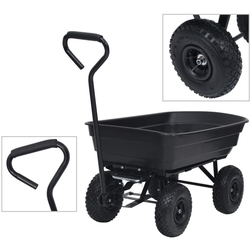 foto del prodotto carrello manuale ribaltabile da giardino 300 kg 75 l nero vidaxl