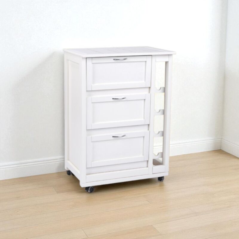 foto del prodotto carrello mobiletto con ante a ribalta e portabottiglie in legno bianco