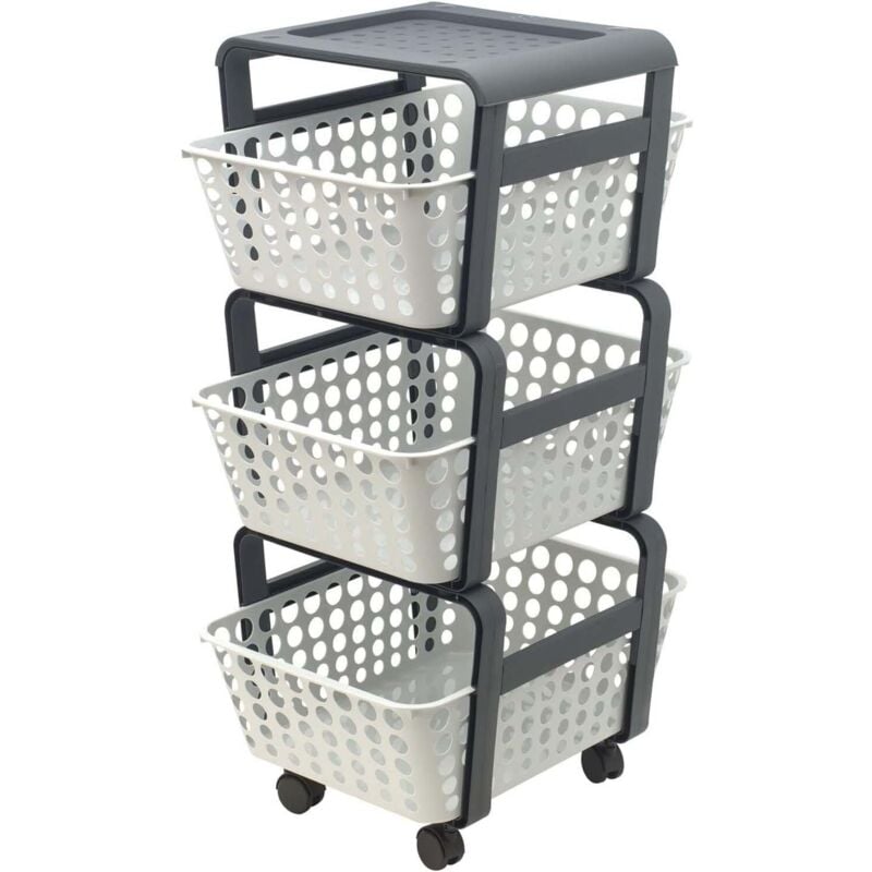 foto del prodotto carrello modula ecoplast bianco - portaoggetti con ruote 3 ripiani