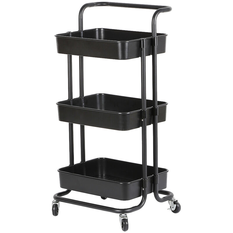 foto del prodotto carrello multifunzionale mobile a tre strati carrello portaoggetti carrello per salone di bellezza nero 43 36 86 cm
