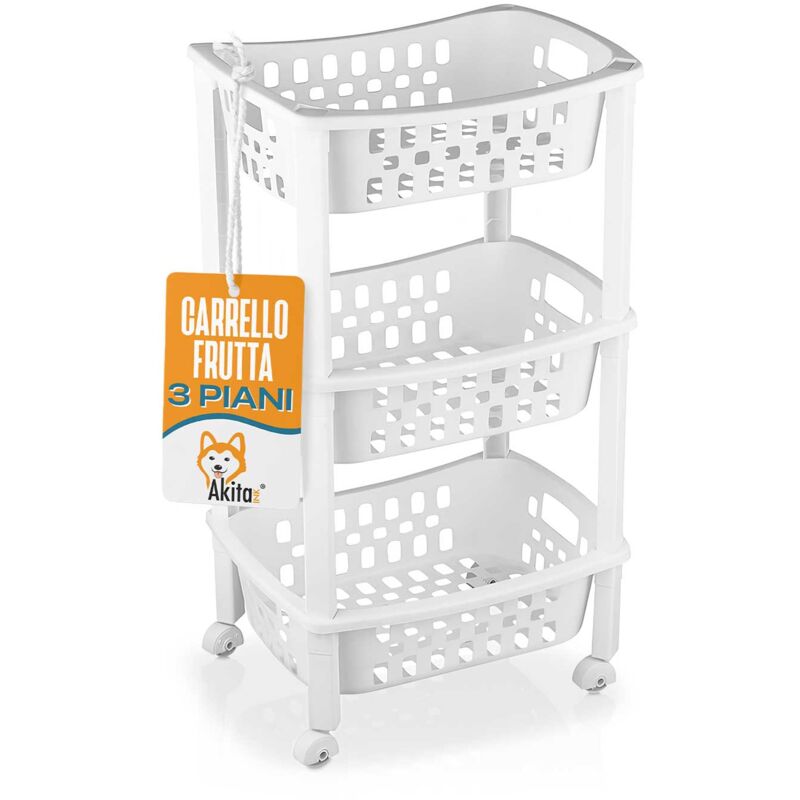 foto del prodotto carrello multiuso 3 ripiani bianco con ruote akitaink