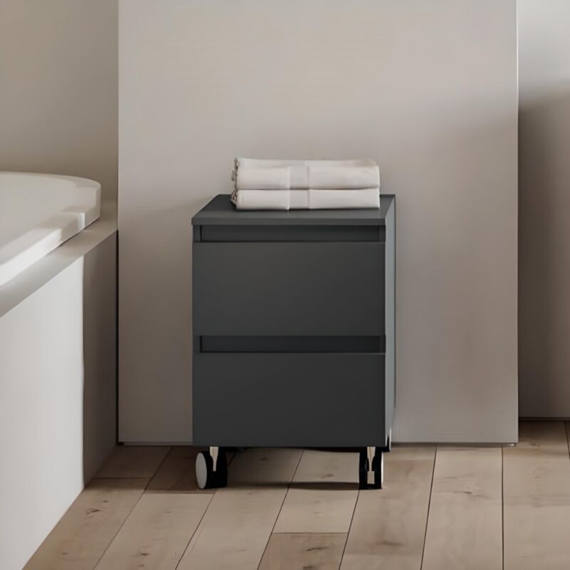 foto del prodotto carrello multiuso in legno con ruote e 2 cassetti 41x44xh58 grafite opaco