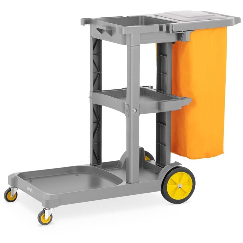 foto del prodotto carrello multiuso per pulizie con sacco biancheria copertura in plastica con
