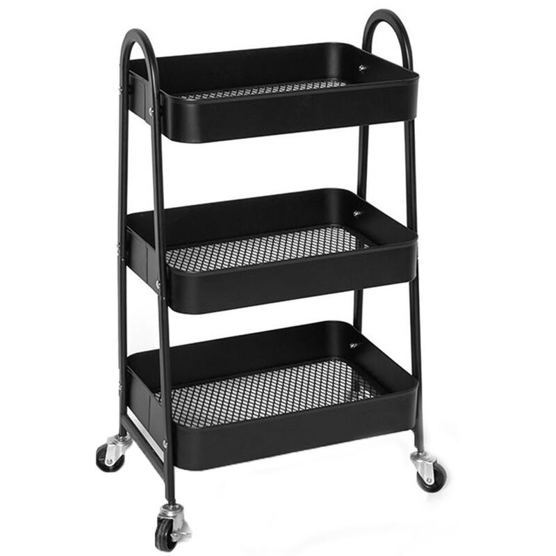 foto del prodotto carrello nero con 3 ceste e 4 ruote slim salvaspazio carrellino portatutto per casa cucina