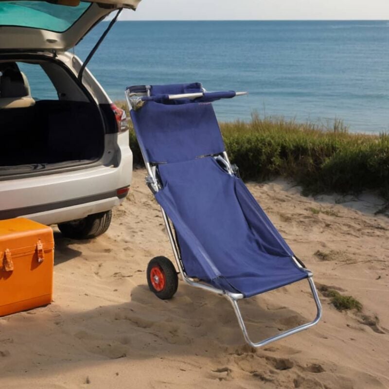 foto del prodotto carrello per la spiaggia con ruote portatile pieghevole blu - vidaxl