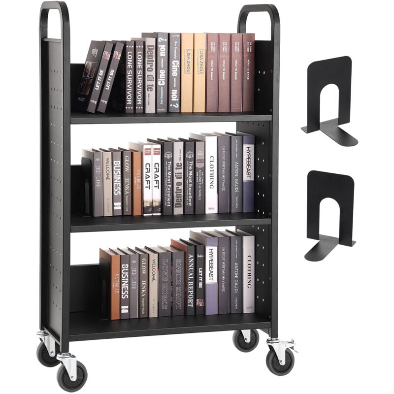 foto del prodotto carrello per libri, capacit 330 libbre, carrello per biblioteca con ruote 31,1 x 15,2 x 49,2 , ripiani a l monofacciali, ruote bloccabili da 4