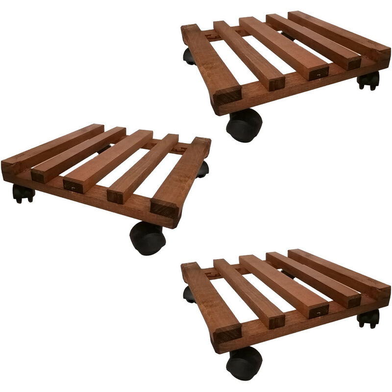foto del prodotto carrello per piante pesanti set 3 sottovaso 25x25 cm in legno con 4 ruote porta vaso base da balcone giardino terrazza