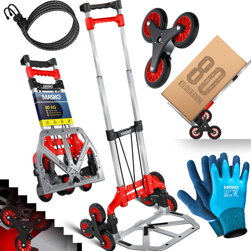 foto del prodotto carrello per sacchi a gradini carrello per scale pieghevole 80 kg di portata 3x3 scalatori incl. ruote 2 corde di espansione guanti maniglia