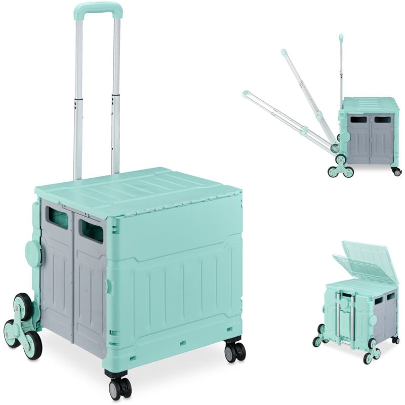 foto del prodotto carrello per spesa montascale, 50 kg carico, manico e coperchio, carrellino trolley portaspesa, azzurro grigio relaxdays