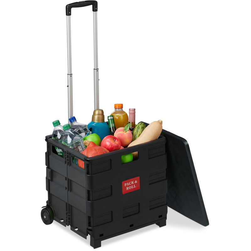 foto del prodotto carrello per spesa pieghevole, 35 kg di carico, manico telescopico, carrellino trolley portaspesa, nero grigio relaxdays
