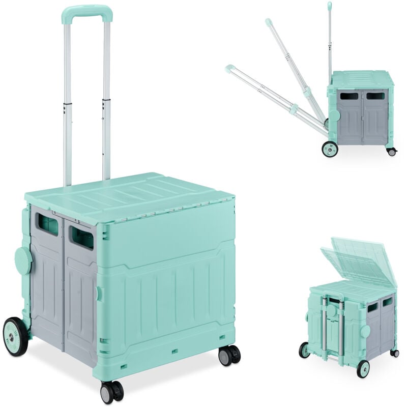 foto del prodotto carrello per spesa pieghevole, 50 kg carico, manico e coperchio, carrellino trolley portaspesa, azzurro grigio relaxdays