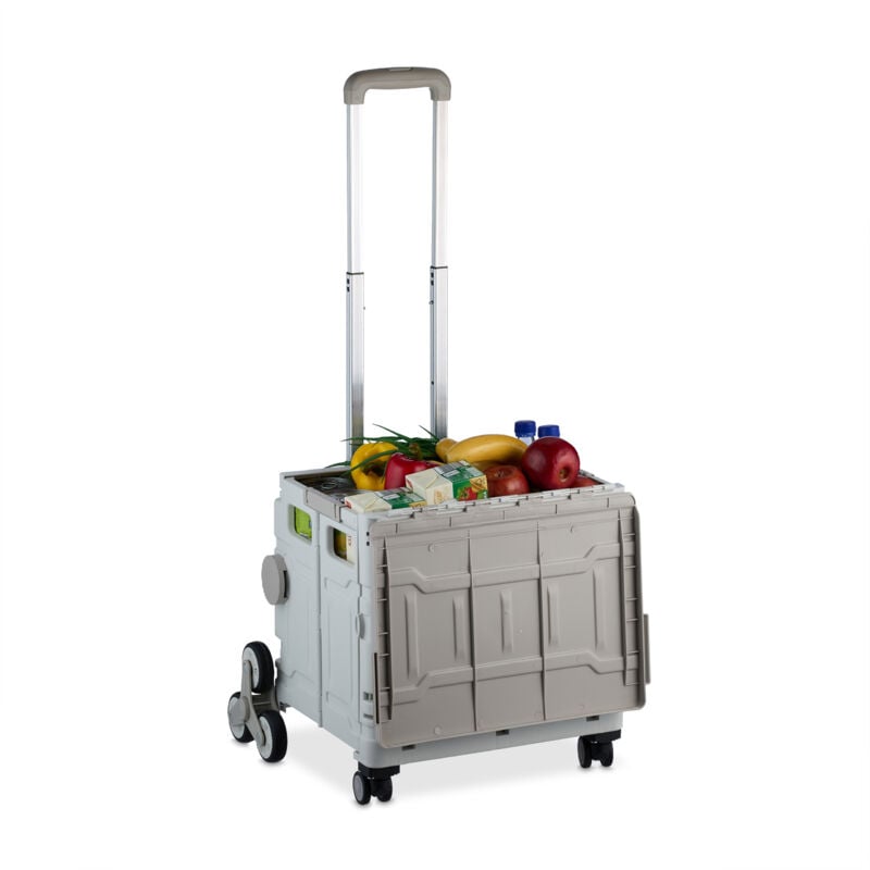 foto del prodotto carrello per spesa pieghevole, 50 kg carico, manico telescopico, carrellino trolley portaspesa, bianco grigio relaxdays