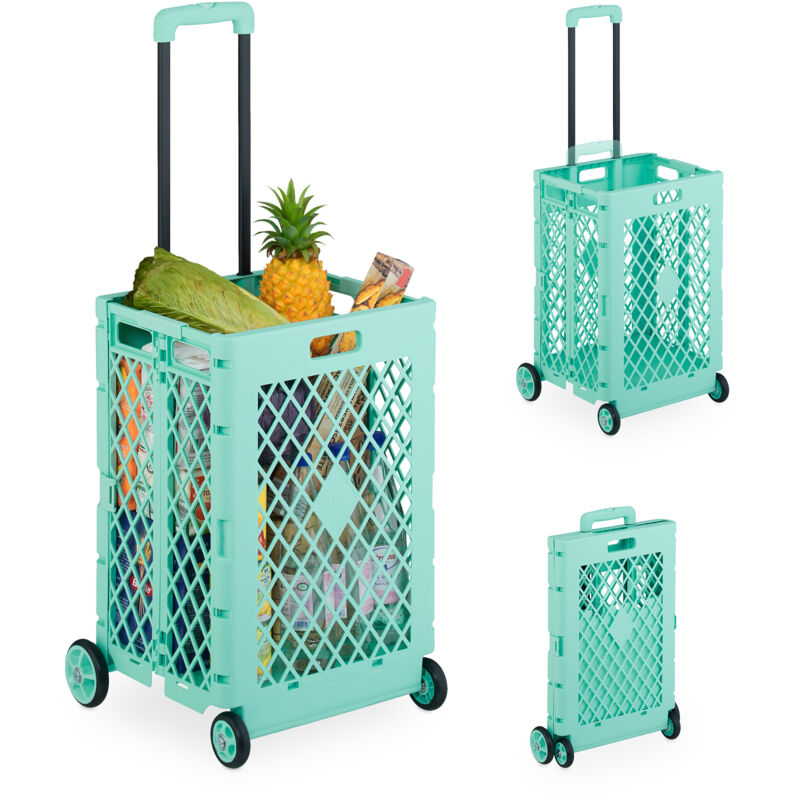 foto del prodotto carrello per spesa pieghevole, regge 25 kg, manico telescopico, cestello rete, carrellino portaspesa, turchese relaxdays
