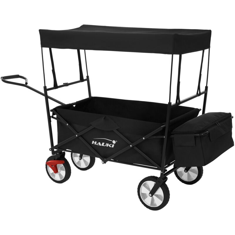 foto del prodotto carrello pieghevole con tetto nero carretto da trasporto carrello portatutto porta attrezzi incl. 2x tasche a rete e 1x borsa esterna carrello freno
