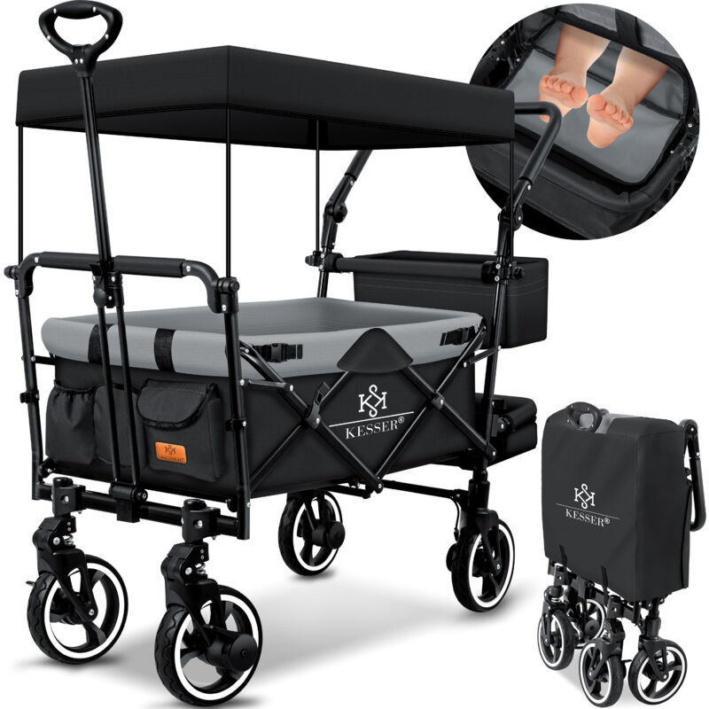 foto del prodotto carrello pieghevole gts 9100 con tetto carrello pieghevole con 2 cinghie a 3 punti e pneumatici in gomma piena a 360 nero grigio kesser