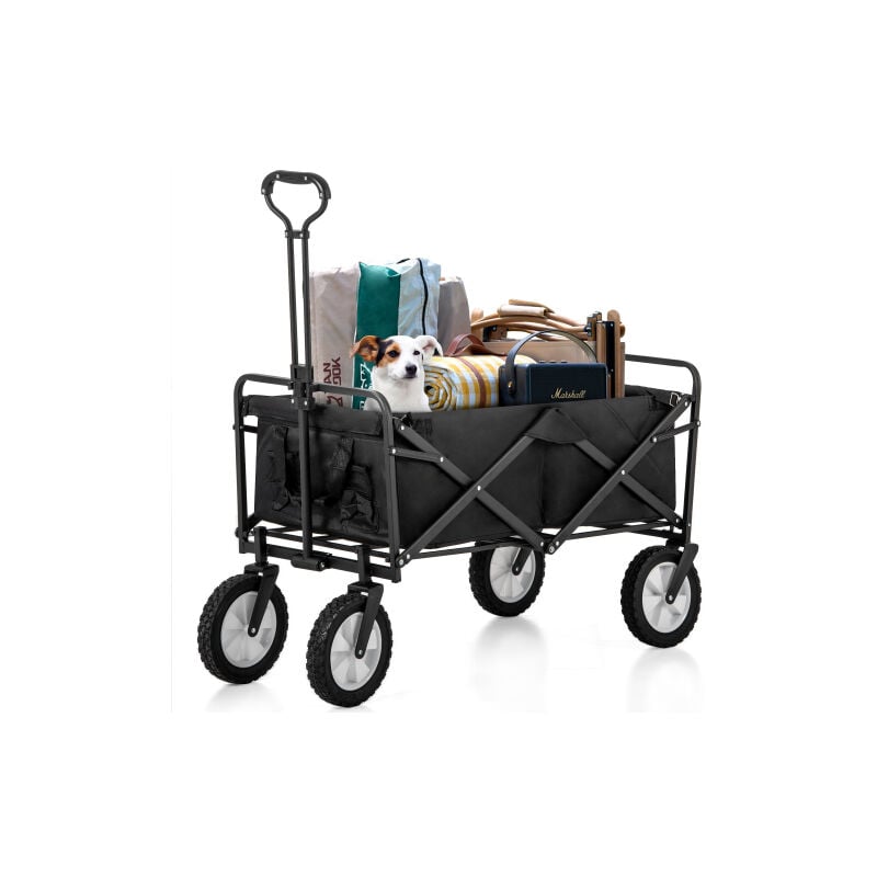 foto del prodotto carrello pieghevole per tutti i terreni per esterni, carretto pieghevole da giardino, carretto a mano, portabicchieri in rete, maniglie regolabili,