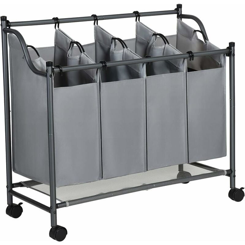 foto del prodotto carrello porta biancheria con 4 sacchi rimovibili, ceste per bucato con rotelle universali, organizzatore di giocattoli, stabile, 4 x 35 litri, grigio