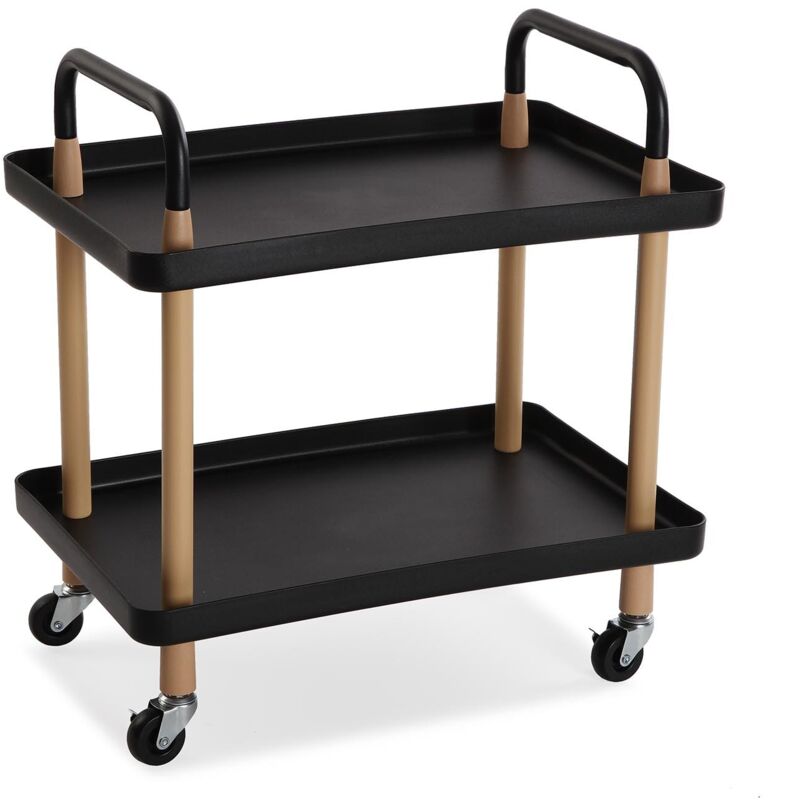 foto del prodotto carrello porta e servi vivande nero con 2 ripiani a vassoio ruote multiuso carrellino porta tutto elegante