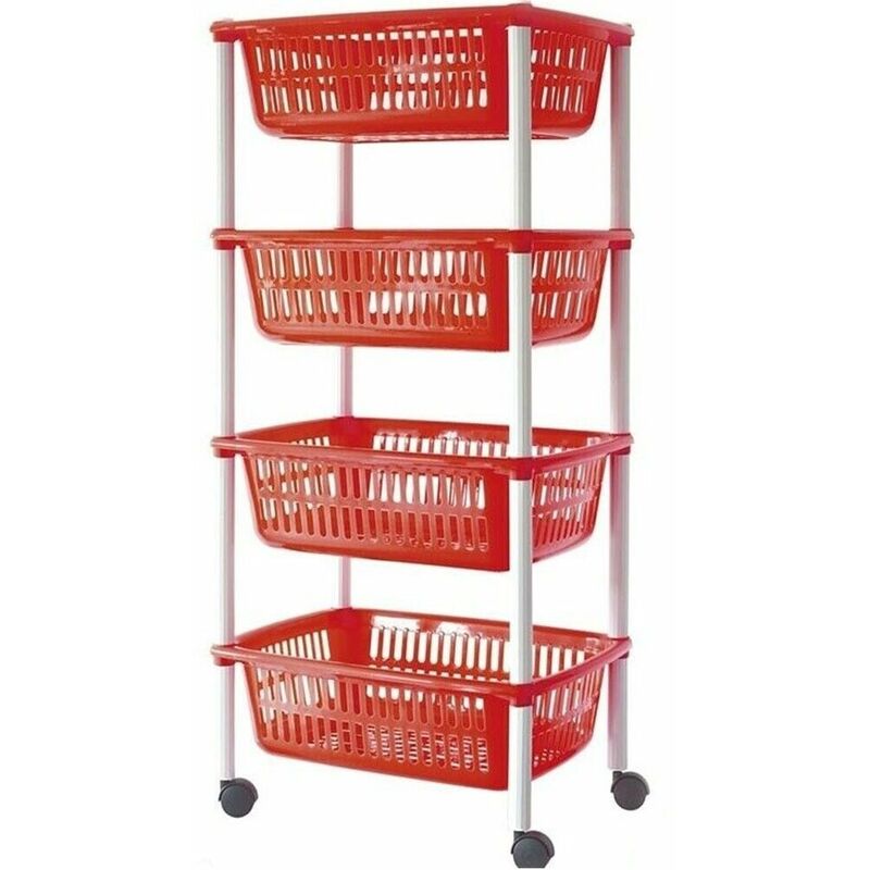 foto del prodotto carrello porta frutta 4 ripiani vivande cestini contenitore multiuso rosso verde colore rosso