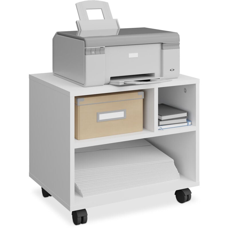 foto del prodotto carrello porta stampante, con 3 scomparti, mobiletto con ruote per ufficio e casa, hlp 35,5x40x30 cm, bianco relaxdays