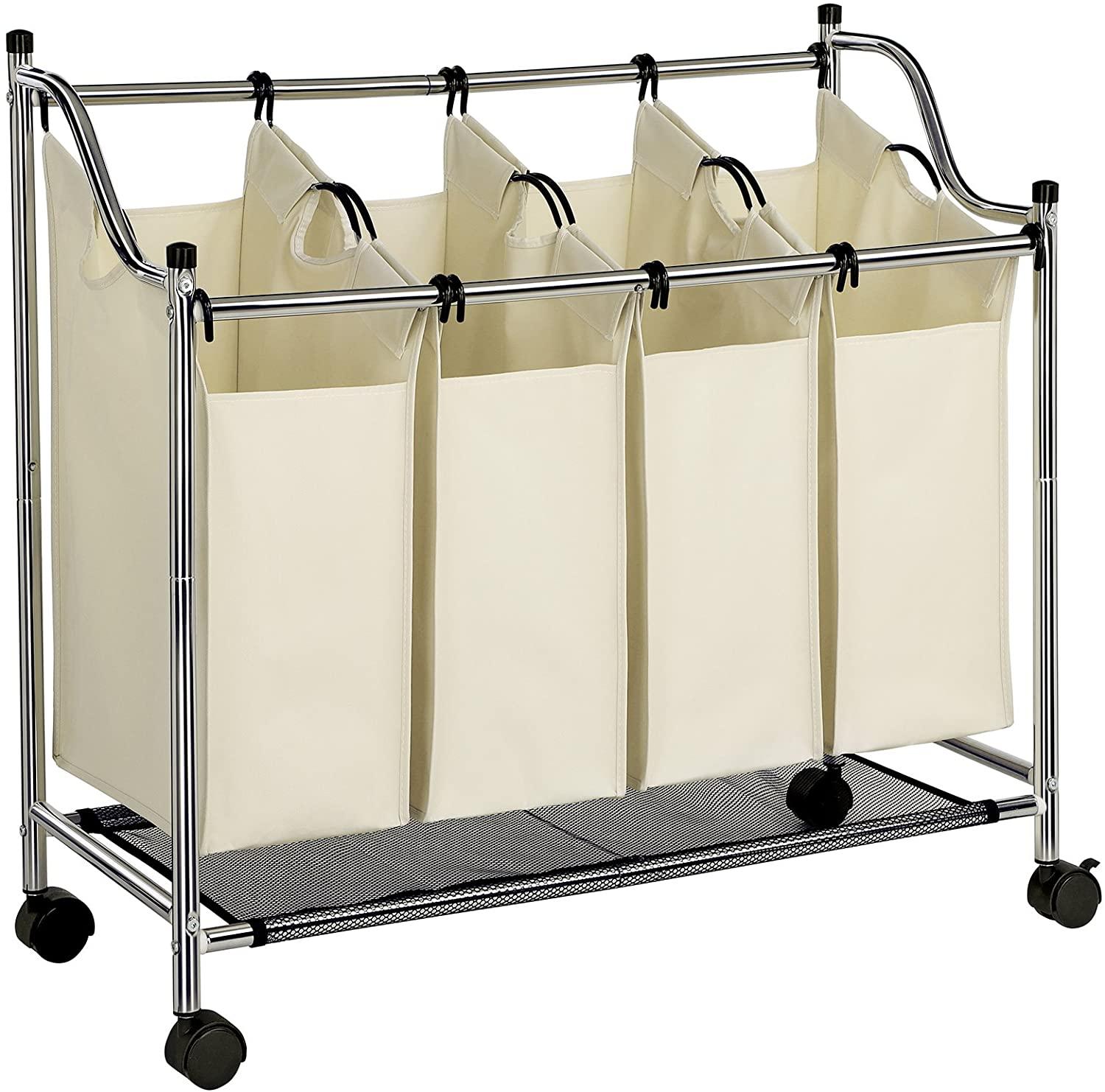 foto del prodotto carrello portabiancheria cesto portabiancheria carrello portabiancheria con 4 sacchi estraibili cesto portabiancheria con ruote robusto portabiancheria 4 x 35 litri beige 12 0000417