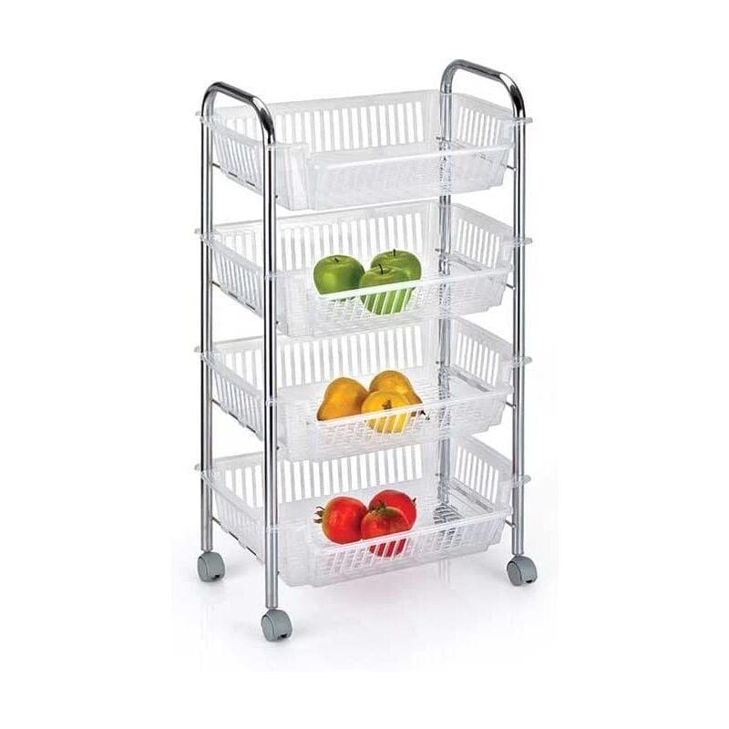 foto del prodotto carrello portafrutta da cucinacon 4 cesti 28 x 46 x h90 cm colore bianco argento