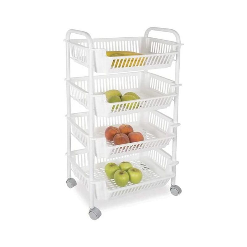 foto del prodotto carrello portafrutta da cucinacon 4 cesti 28 x 46 x h90 cm in colore bianco