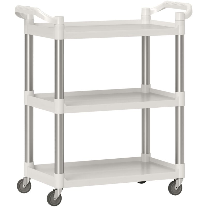 foto del prodotto carrello portaoggetti a 3 livelli in pp e alluminio bianco e argento homcom