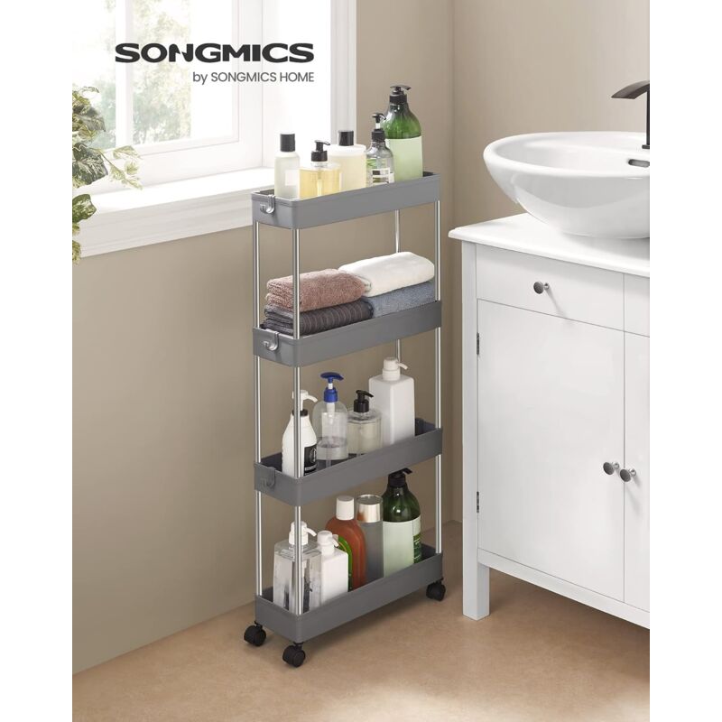 foto del prodotto carrello portaoggetti a 4 ripiani, scaffale con ruote, carrellino salvaspazio per cucina bagno ufficio, 40 x 13,5 x 86 cm, grigio