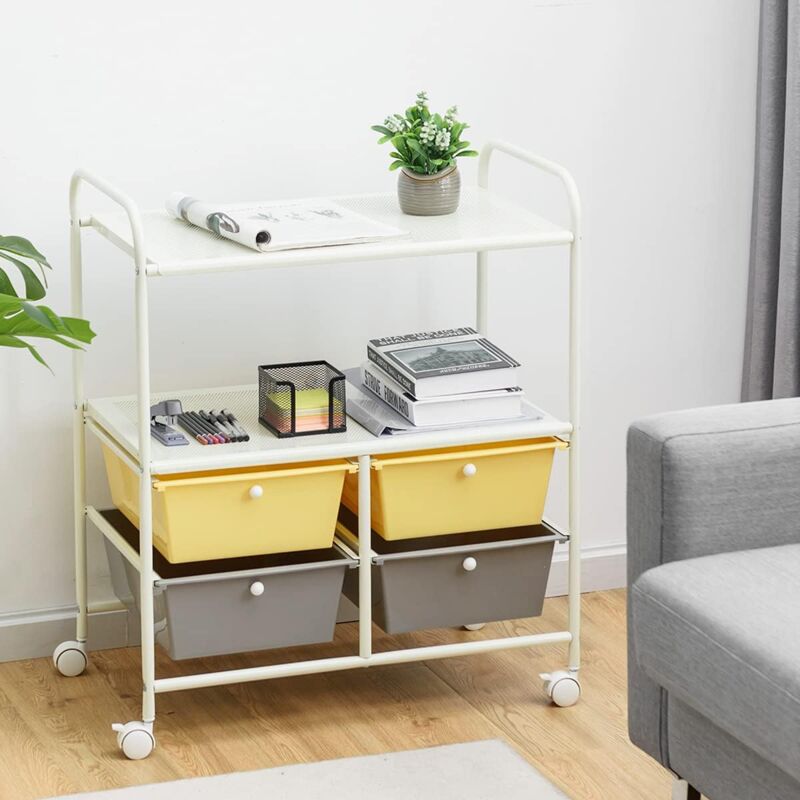 foto del prodotto carrello portaoggetti con ruote, 4 cassetti, carrellino organizzatore salvaspazio, per uffici, parrucchieri, studio, soggiorno, 63,5 x 37 x 75 cm