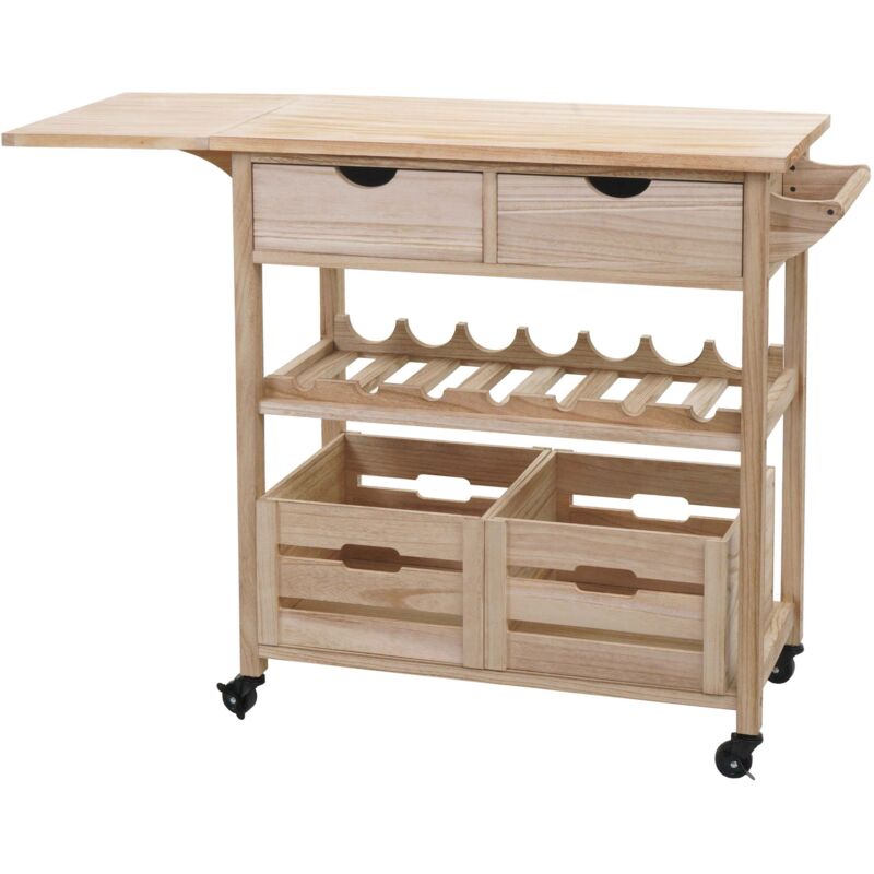 foto del prodotto carrello portaoggetti cucina su ruote con cassettiera in legno di pino 89x119x41 cm 040006403