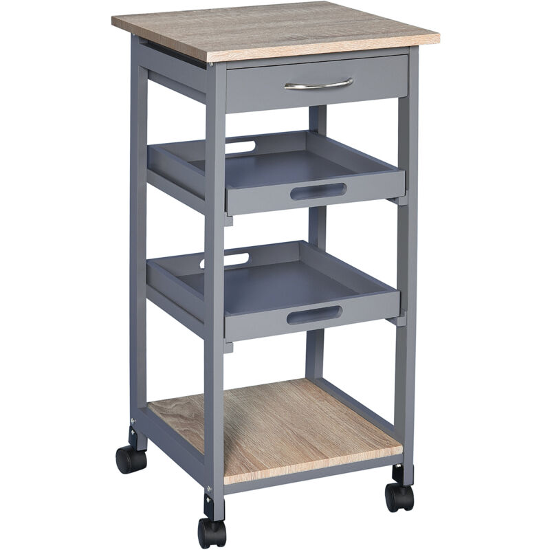 foto del prodotto carrello portaoggetti in legno di pino e mdf grigio e color rovere homcom