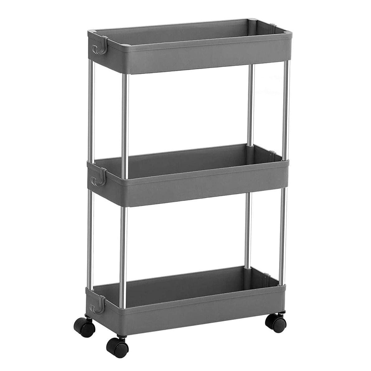 foto del prodotto carrello portaoggetti mobile su 3 livelli ripiano su rotelle ripiano sottile salvaspazio per bagno cucina design traforato 40 x 12,5 x 60 cm grigio 12 0003492