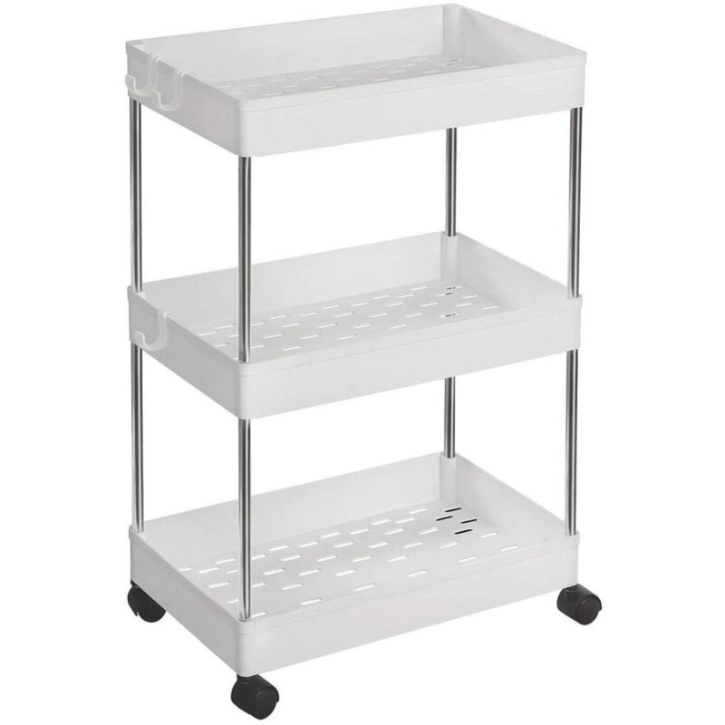 foto del prodotto carrello portaoggetti su ruote ripiano mobile 3 livelli salvaspazio per bagno cucina ufficio 40 x 22 x 60 cm bianco 120003490