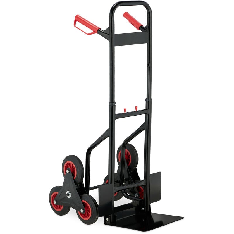 foto del prodotto carrello portapacchi per scale, carrellino pieghevole da trasporto trolley saliscale fino a 200 kg, nero rosso relaxdays