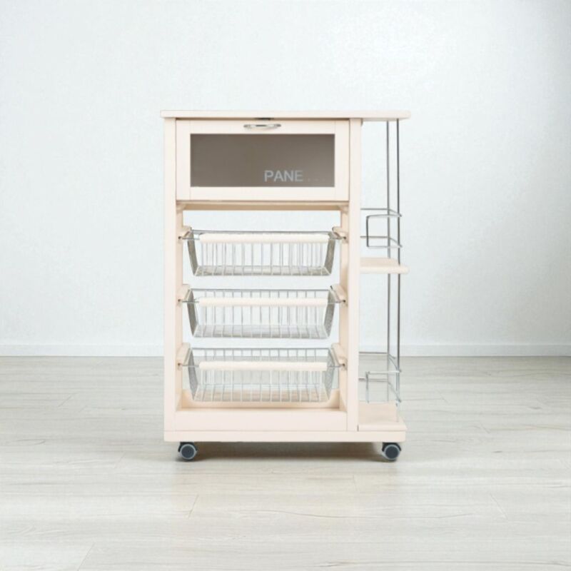 foto del prodotto carrello portapane con portabottiglie e cesti portafrutta avorio