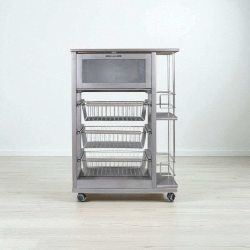 foto del prodotto carrello portapane con portabottiglie e cesti portafrutta grigio