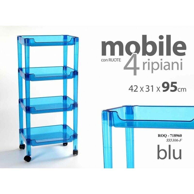 foto del prodotto carrello portatutto cucina bagno plastica blu rotelle cm 42 x 31 x 95 h