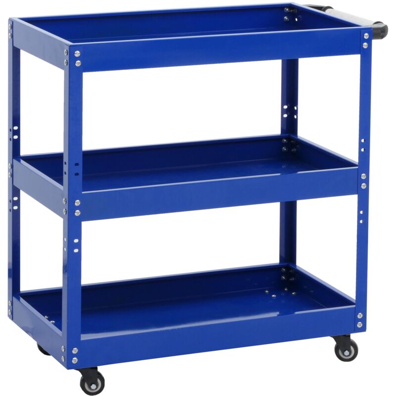 foto del prodotto carrello portautensili attrezzi hhg 135, carrello da officina da trasporto, ruote 3 ripiani, acciaio 73x73x36cm blu