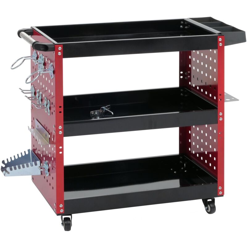 foto del prodotto carrello portautensili carrello officina ruote maniglia 3 vani portaoggetti 73x90x35 cm acciaio rosso 040006409