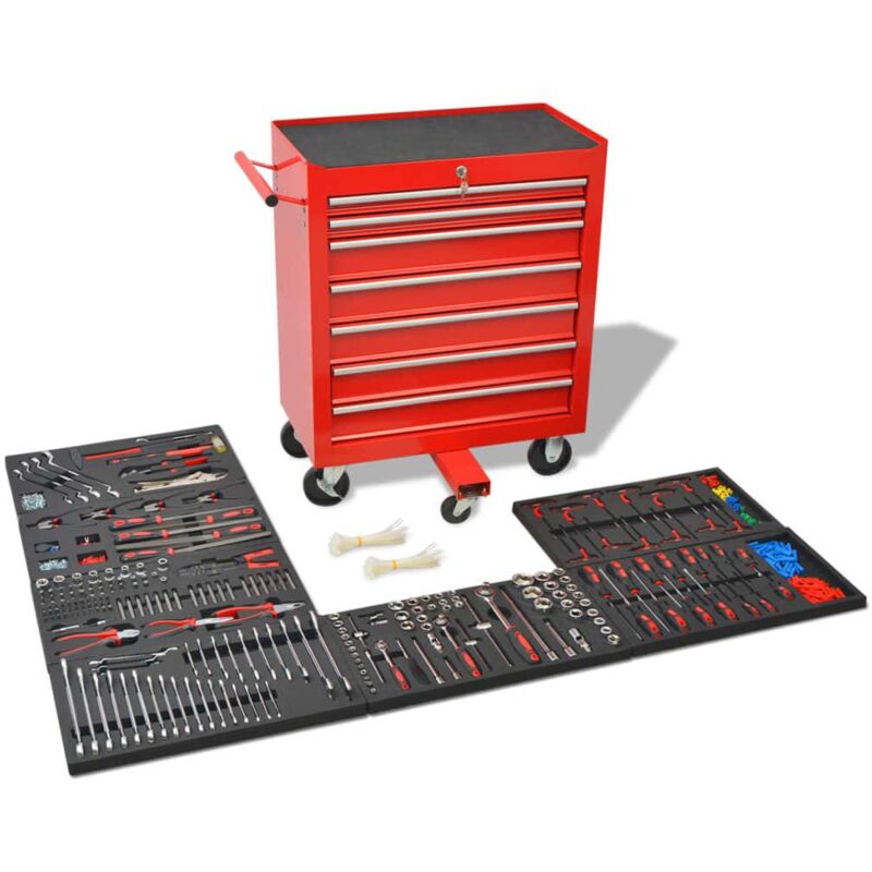 foto del prodotto carrello portautensili da officina con 1.125 utensili in acciaio rosso 020003235