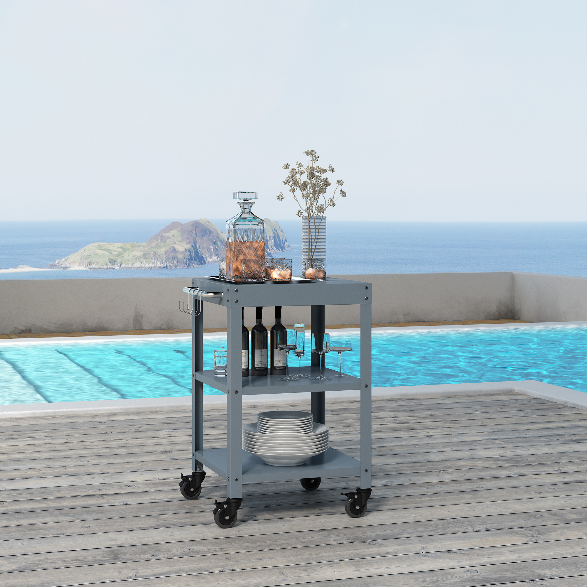 foto del prodotto carrello portavivande bolognano di servizio a 3 ripiani 81x50x50 cm grigio scuro casa.pro