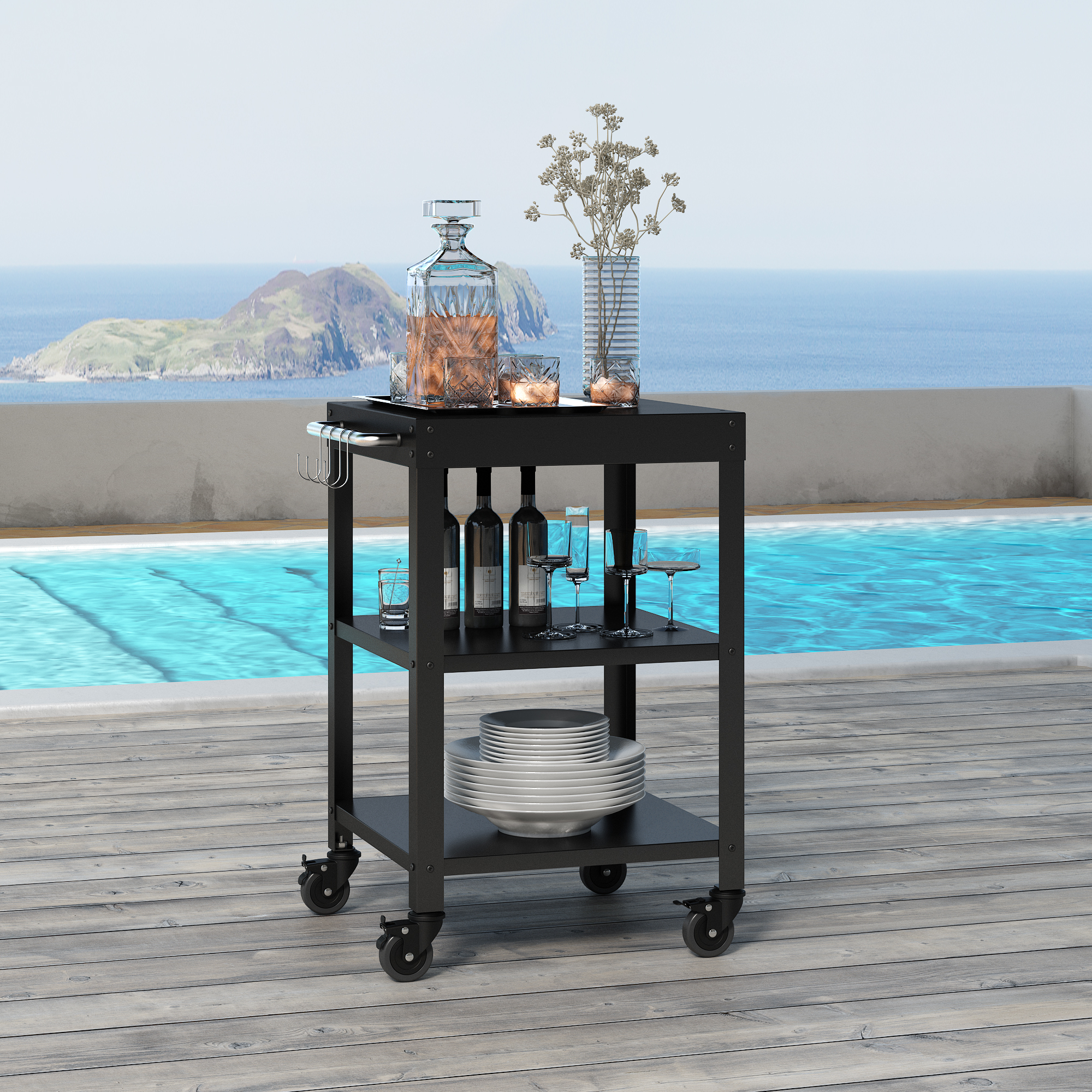 foto del prodotto carrello portavivande bolognano di servizio a 3 ripiani 81x50x50 cm nero casa.pro