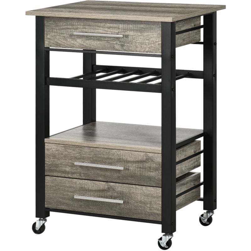 foto del prodotto carrello portavivande da cucina 3 cassetti e mensola 60x50x84.5cm legno homcom